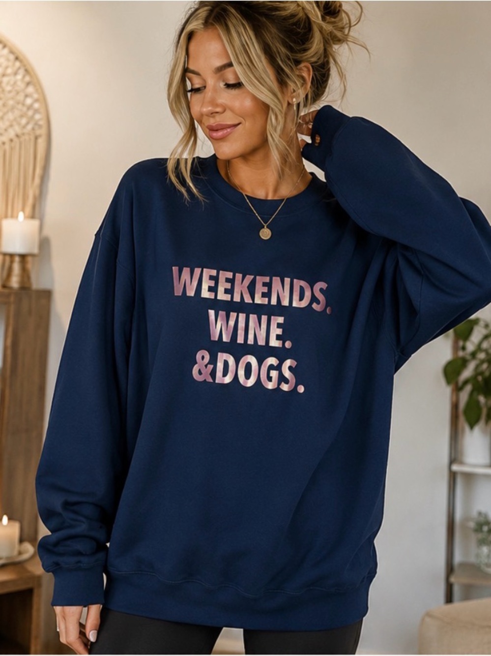 Navy Graphic Crewneck Sweatshirt - Weekends Wine & Dogs